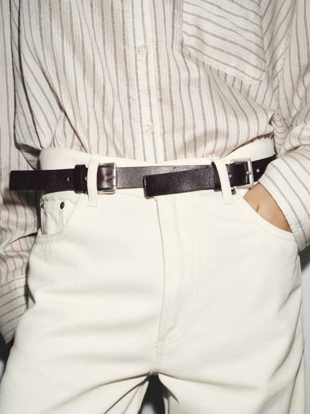 Zara brown real leather multiposition buckle belt NWT